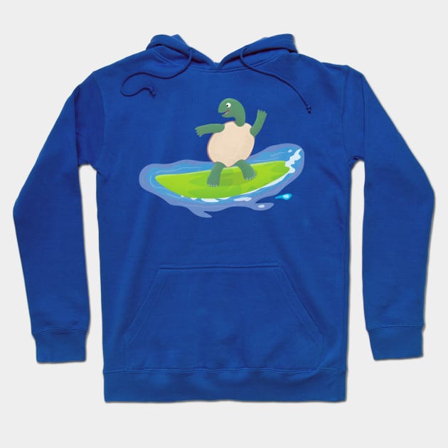 Funny tortoise wave surfing cartoon Hoodie by FrogFactory